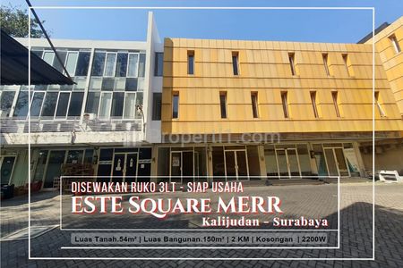Disewakan Ruko ESTE Square MERR, Surabaya - 3 Lantai, Siap Usaha
