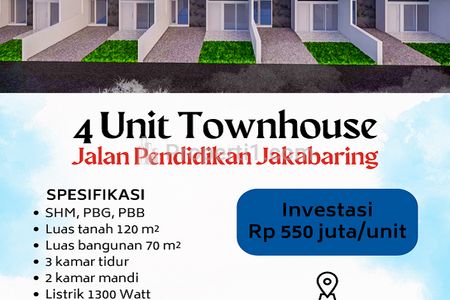 Dijual Townhouse Baru 2 Lantai di Jalan Pendidikan Jakabaring Palembang Dekat OPI Mall Jakabaring, RS Bunda Medika, Stadion Gelora Sriwijaya