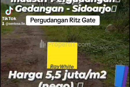 Dijual  Tanah Industri Luas 2750 m2 di Pergudangan Ritz Gate Gedangan Sidoarjo - Siap Bangun - Sudah URUG - Bisa KPT