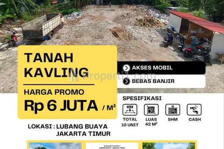Dijual Tanah Kavling di Lubang Buaya Cipayung Jakarta Timur, dekat Jalan Raya Pondok Gede