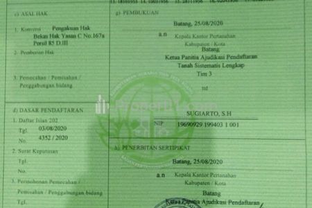 Dijual Lahan Strategis di Kawasan Industri Batang  25ha +13ha (ki - ka Jalan Tol, Rest Area Batang) - Jawa Tengah