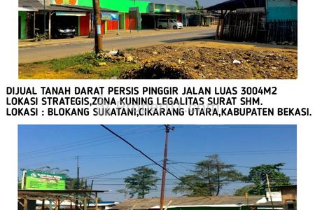 Dijual Tanah Strategis di Jalan Raya Cikarang-Sukatani, Karanganyar, Karangbahagia, Kab. Bekasi