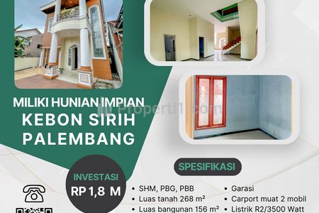 Jual Rumah di Kalidoni Palembang Dekat Mall PTC Palembang, JM Kenten Palembang, RSUD Provinsi Sumatera Selatan, Bandara Sultan Mahmud Badaruddin II