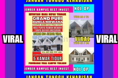 Promo Spektakuler Perumahan Jember Kampus Terlaris, Ready Rumah Kos 5 Kamar Tidur Lokasi terbaik Kampus dan Pusat Kota (Strategis Terjual Ribuan Unit)