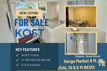 Jual Kost 40 Kamar 10% ROI di Depok untuk Investasi dan Pasif Income (Harga Turun dari 8,5 ke 6,5 M)
