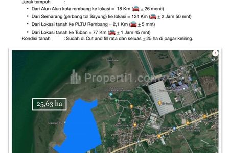 Jual Tanah Kosong Tepi Pantai, SHM, Luas 25 Hektar, Sudah Cut and Fill, di Jalan Raya Pantura, Lasem, Rembang