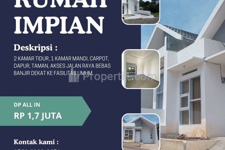 Jual Rumah Minimalis 2 Kamar di Cileunyi Bandung, Free Toren DP All In