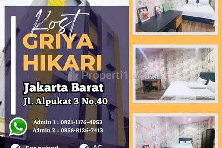 Disewakan Kost Campur Griya Hikari Paling Murah Furnished di Jl. Alpukat 3 No.40, Tanjung Duren Utara, Grogol Petamburan, Jakarta Barat Book Now !!