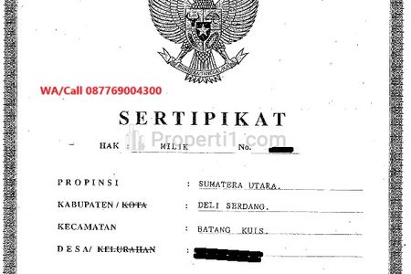 Jual Tanah SHM Batang Kuis Dekat Bandara Kuala Namu, Deli Serdang
