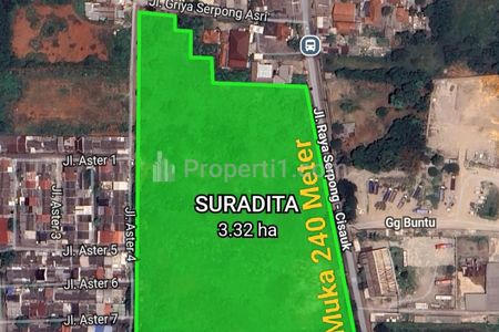 Jual Tanah Strategis SHM Nego Luas 3,3 Hektar di Raya Cisauk - Legok, Jarak 4,5 km Ke AEON BSD, Tangerang, Banten