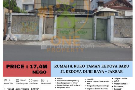 Dijual Rumah dan Ruko di Taman Kedoya Baru, Jl Kedoya Duri Raya, Kedoya Selatan - Jakarta Barat