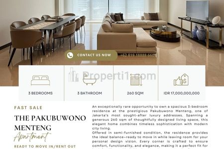 FAST SALE : The Pakubuwono Menteng, 3BR Corner, Nicely Furnished, Ready to Move in! RARE FIND