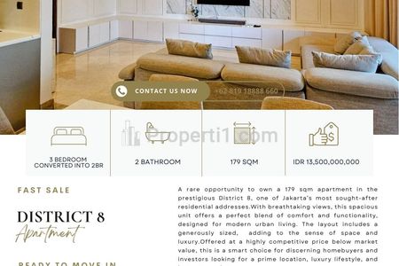 FAST SALE: District 8 Senopati, 3BR 179sqm, Converted into Spacious 2BR, Ready to Move in, Total Renovated, RARE FIND