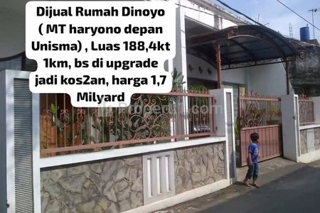Dijual Rumah Dinoyo Malang Depan Kampus UNISMA Malang, Bisa Dijadikan Kost-kostan