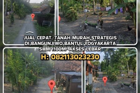 Dijual Tanah Murah Strategis di Bangunjiwo Bantul Yogyakarta - SHM 1100m² Akses Lebar