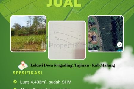 Dijual Tanah Strategis di Desa Srigading Tajinan Malang, Cocok untuk Pertanian, Peternakan atau Perumahan