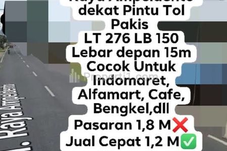Dijual Murah di Bawah Harga Pasar Ruko Poros Pakis Malang dengan Luas Tanah 276 m2