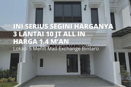 Dijual Rumah Baru 3 Lantai Rooftop Unit Terbatas, Nyaman dan Strategis di Bintaro Tangerang Selatan