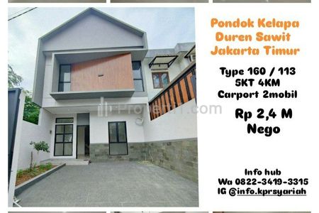 Jual Rumah Baru Nyaman Mewah di Pondok Kelapa, Duren Sawit, Jakarta Timur