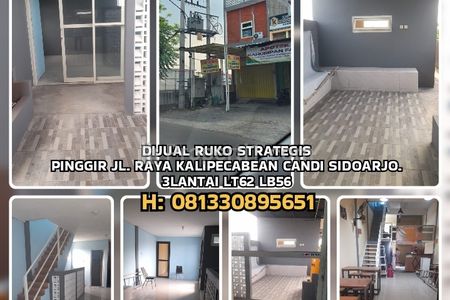 Dijual Ruko Strategis Pinggir Jalan Raya Kalipecabean Candi Sidoarjo - 3 Lantai LT62 LB56 KT2 KM2 Ruko Jaya Perzada Regency Sidoarjo