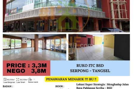 PENAWARAN MENARIK!!!! BU!! DIJUAL - RUKO 2 Lantai ( Hook ) di ITC BSD, Serpong - Tangsel