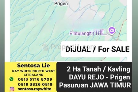 Dijual Tanah di Area Dayurejo, Prigen, Pasuruan, Jawa Timur - Strategis Cuma 23 Menit ke Cimory Prigen - Surat SHM