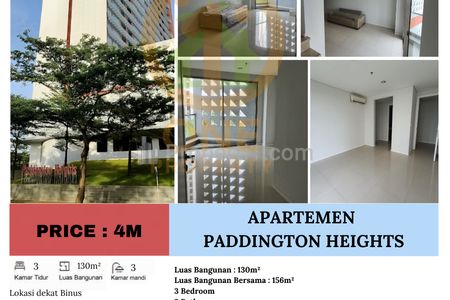 Jual Apartemen Paddington Heights, Alam Sutera - Tangerang