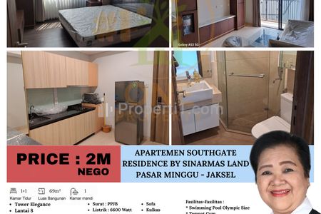 Dijual Apartemen SouthGate Residence by Sinarmas Land Group, Pasar Minggu, Jakarta Selatan - 1 BR Furnished