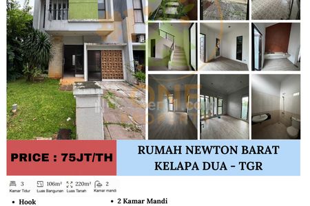 Disewakan Rumah Newton Barat, Curug Sangereng, Kelapa Dua - Tangerang