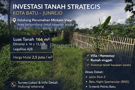 Dijual Tanah di Batu Junrejo Jatim, Luas Tanah 166 m2
