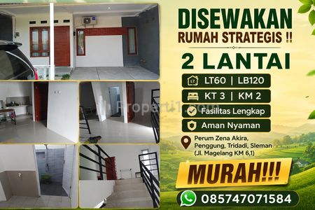 Disewakan Rumah Area Sleman Yogyakarta Rumah 2 Lantai LT60 LB120 KT3 KM2 Sangat Strategis Perum Zena Akira Tridadi, Sleman, DIY