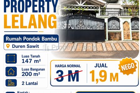 Dijual Rumah Lelang Pondok Bambu, Duren Sawit, Jakarta Timur — 200 m² Harga 1,9 M, Peluang Menarik!