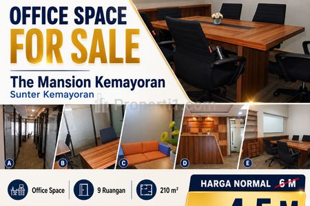 Dijual Ruang Kantor Mewah The Mansion Kemayoran 12 Ruangan Luas 210m2, Diskon 900 Juta, NEGO!