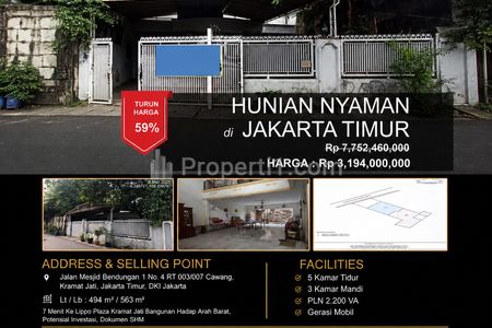 Dijual Rumah Besar di Cawang Jakarta Timur, Diburu Investor Harga Lelang Rp3,1 Miliaran, Nilai Pasar Rp7,5 Miliar Nego!!