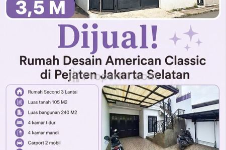 Dijual Rumah 3 Lantai Full Furnished di Pejaten, Pasar Minggu, Jakarta Selatan