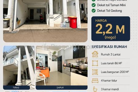 Dijual Rumah Second 3 Lantai di Kampung Tengah, Kramat Jati, Jakarta Timur Dekat Tol Taman Mini
