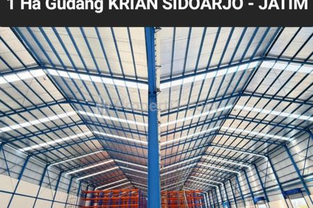 Disewakan 1 Hektar Gudang Krian Sidoarjo Jatim - Ada Loading Dock - Gudang Kondisi Baru - Akses Truk Kontainer 40 Feet - Halaman Parkiran Luas -