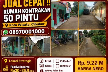 Dijual Rumah Kontrakan 50 Pintu di Kota Wisata Cibubur Bogor, SHM LT 1644m² LB 1500m² Strategis Gunung Putri Bogor