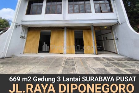Dijual Gedung 669 m2 Surabaya Pusat Jalan Raya Diponegoro - Gedung 3 Lantai Hadap Nol Jalan Raya Komersial Area - Parkiran Mobil 8-10 Mobil Luas