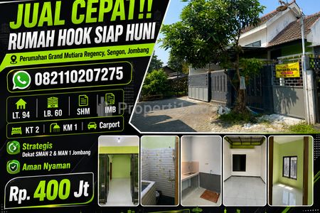 Jual Rumah Rumah Hook Nyaman Siap Huni di Grand Mutiara Regency Jombang, SHM, LT94 LB60, Lokasi Strategis Sengon Jombang