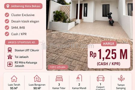 Dijual Rumah 2 Lantai di Jatibening, Bekasi - Dekat Tol Jatiasih