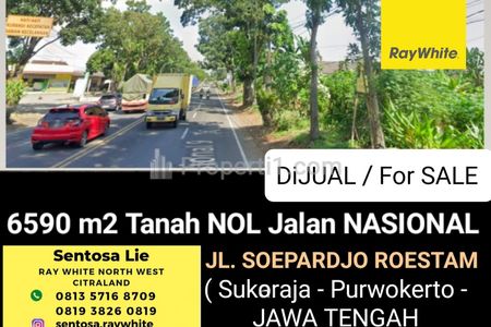 Dijual Tanah 6590 m2 Nol Jalan Soepardjo Roestam - Sokaraja - Banyumas - Purwokerto - Jawa Tengah - Strategis Nol Jalan Nasional - Akses Truk Besar