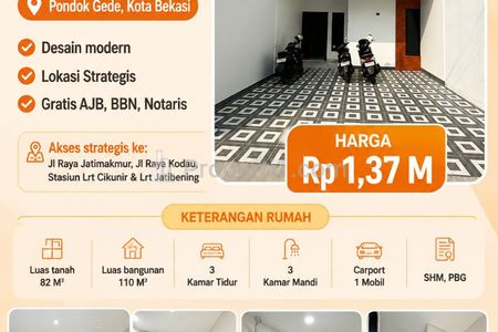 Dijual Rumah Modern 2 Lantai Strategis di Pondok Gede, Bekasi