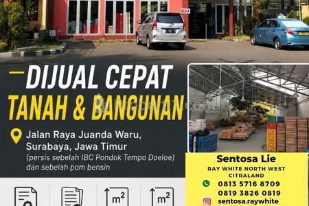 Dijual Tanah 2092 m2 Plus Bangunan Komersial Area Nol Jalan Raya Juanda - Sedati Agung - Gedangan - Sidoarjo Strategis Samping IBC Juanda, SPBU