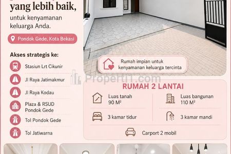 Dijual Rumah Pojok di Pondok Gede, Bekasi - Dekat Jalan Raya Jatimakmur