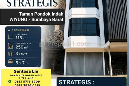 Disewakan Ruko Taman Pondok Indah Wiyung Surabaya Barat - Hadap Nol Jalan Raya - Komersial Area - Parkiran Luas Sebaris Pizza Hut, Bank, Resto, Apotek
