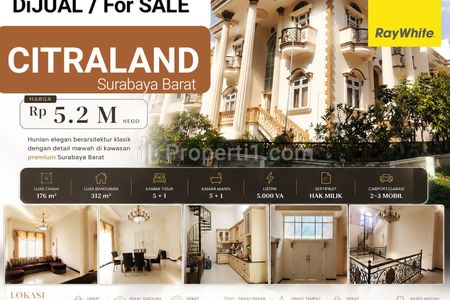 Dijual Rumah Hook Puri Widya Kencana Citraland Surabaya Barat - Lokasi Terdepan Dekat Sekolah Ciputra, Gwalk Citraland, SIS