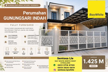 Dijual Rumah Gunungsari Indah Wiyung Surabaya - Full Furnished - Dekat Taman Pondok Indah Wiyung, Akses Tol Gunungsari, Pakuwon Mall