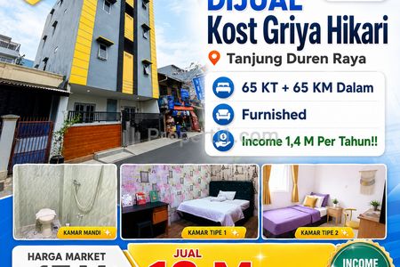 Prime Investment! Dijual Rumah Kost 4 Lantai 64 Kamar di Tanjung Duren Jakarta Barat Lokasi Strategis Jarang Ada Nego!!
