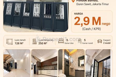 Dijual Rumah Mewah 2 Lantai di Pondok Bambu, Duren Sawit, Jakarta Timur